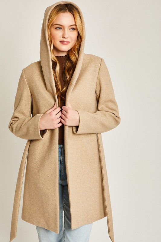 Fleece Open Front Belted Coat