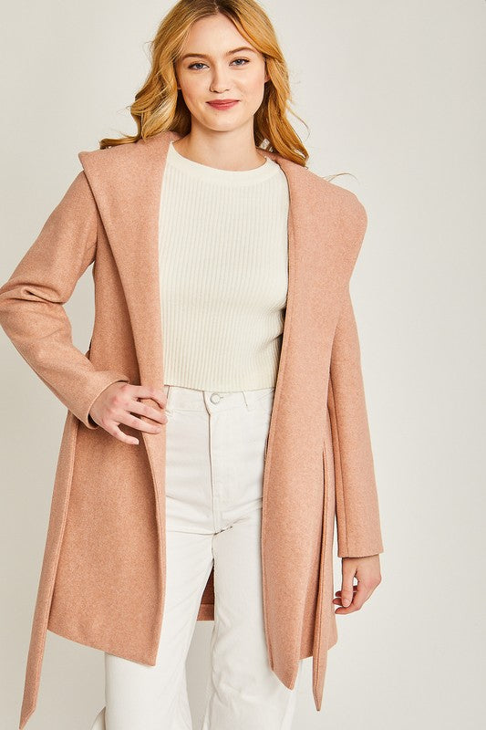 Fleece Open Front Belted Coat