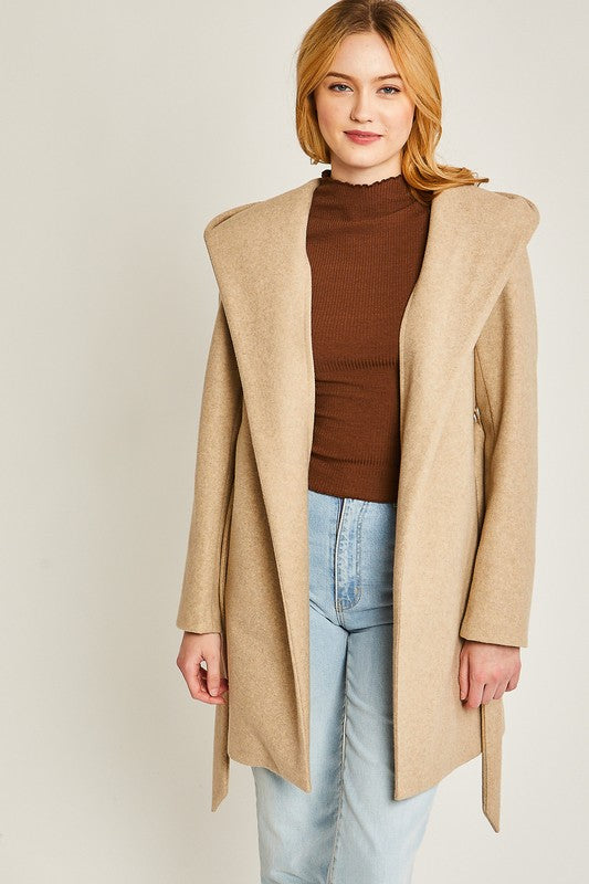 Fleece Open Front Belted Coat