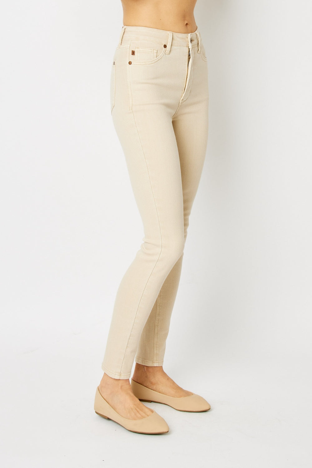 Tummy Control Bone-Shade Skinny Jeans