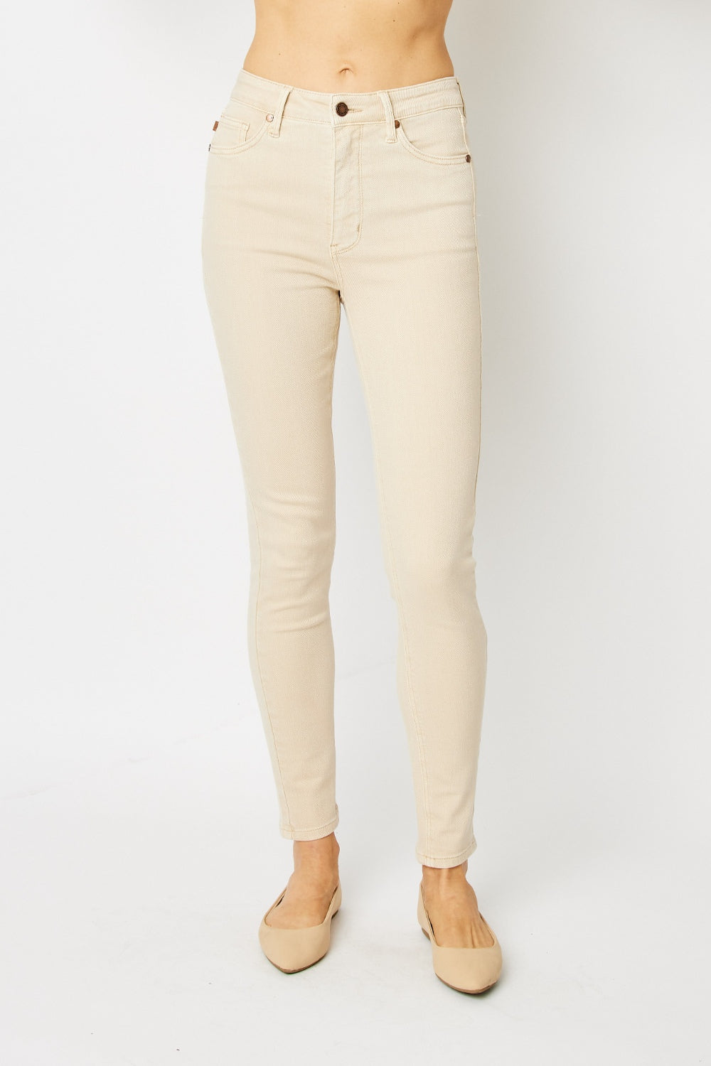 Tummy Control Bone-Shade Skinny Jeans