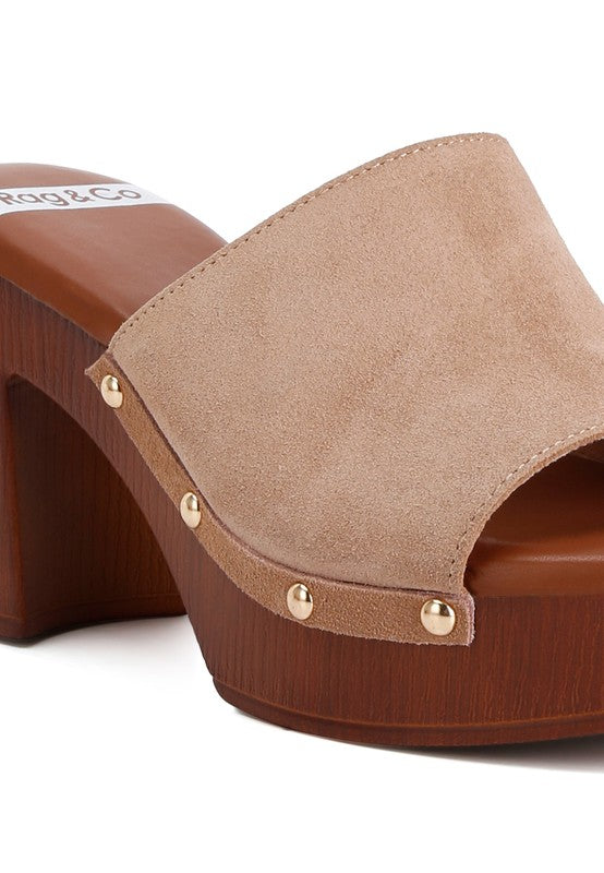 Suede High Block Heel Mules