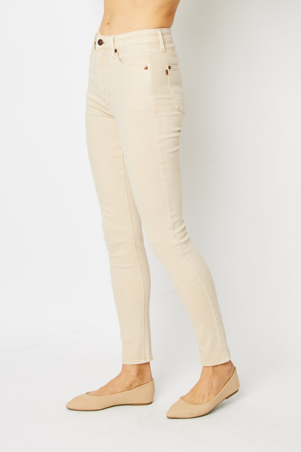 Tummy Control Bone-Shade Skinny Jeans