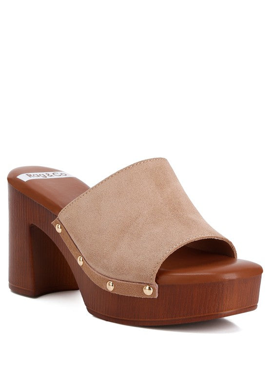 Suede High Block Heel Mules