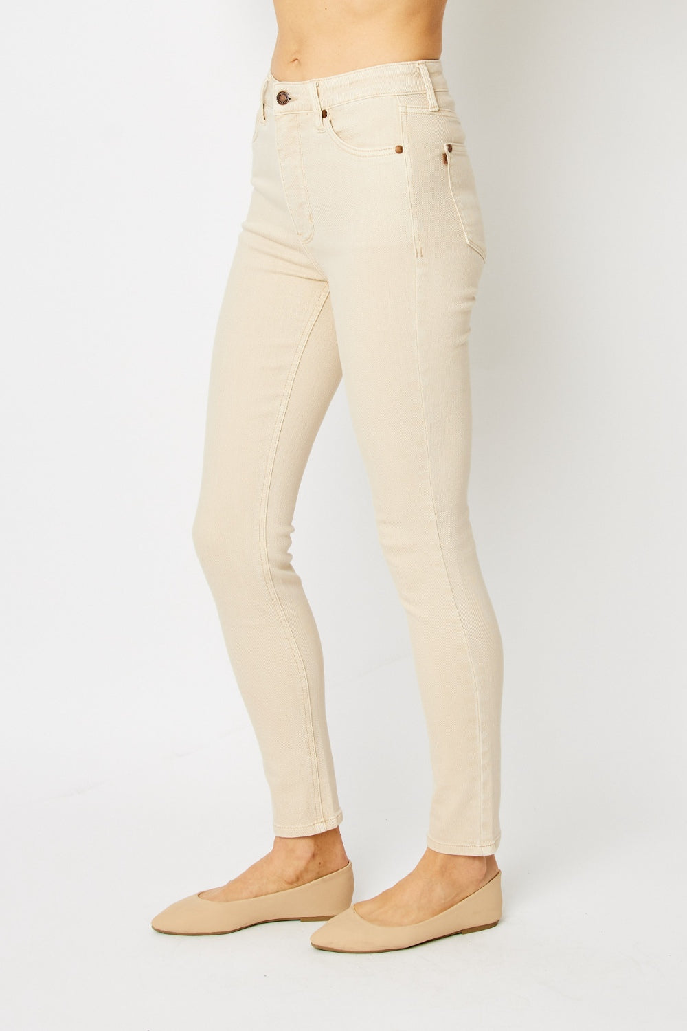 Tummy Control Bone-Shade Skinny Jeans