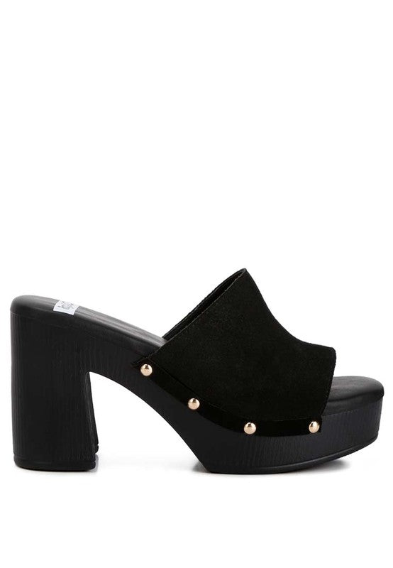 Suede High Block Heel Mules