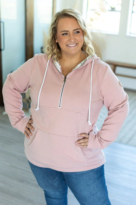 Blush Half-Zip Floral Accent Sweatshirt Pullover