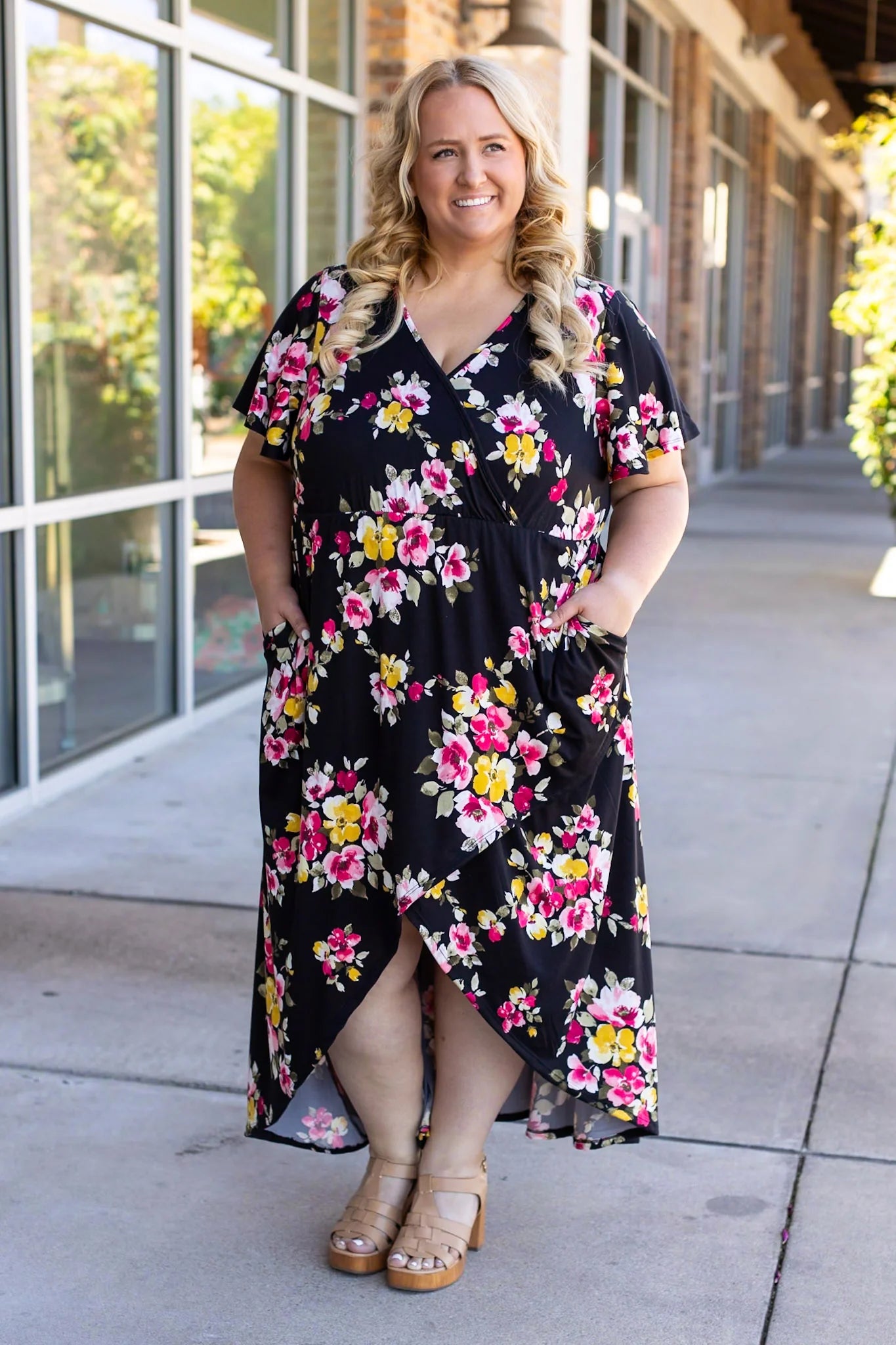 Floral Surplice Front Slit Maxi Dress