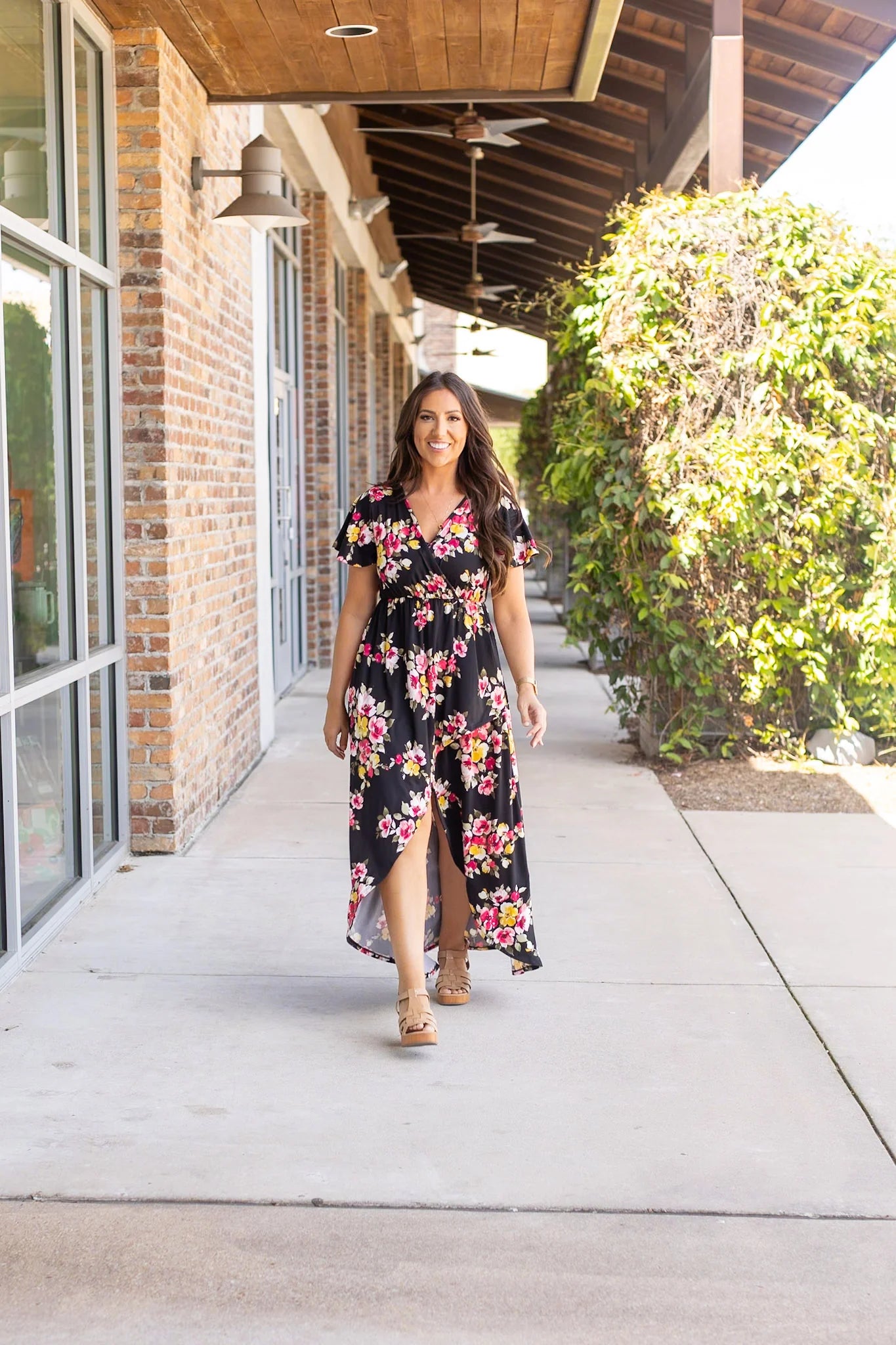 Floral Surplice Front Slit Maxi Dress