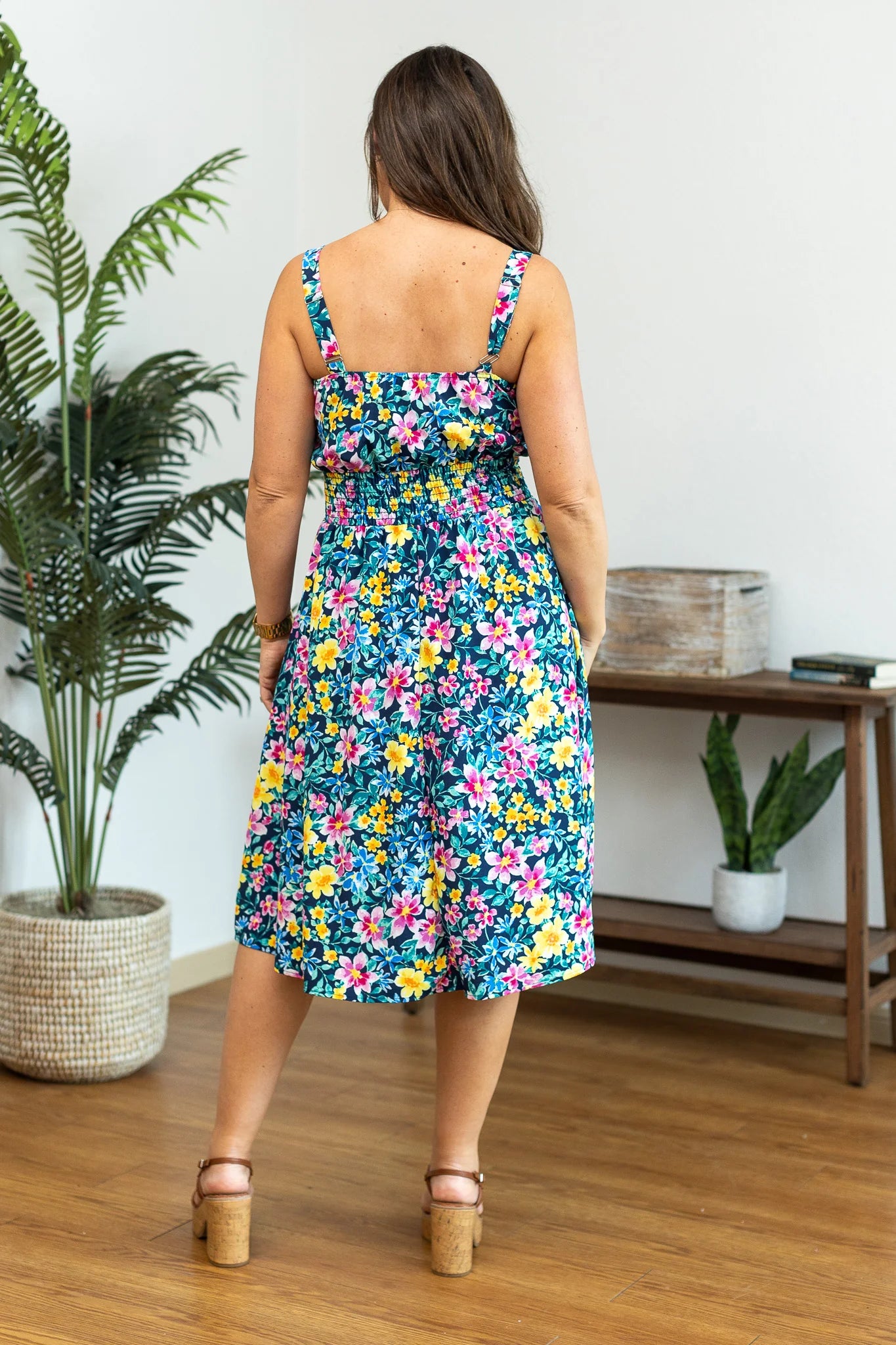 Floral Smocked High Waist Midi Dress