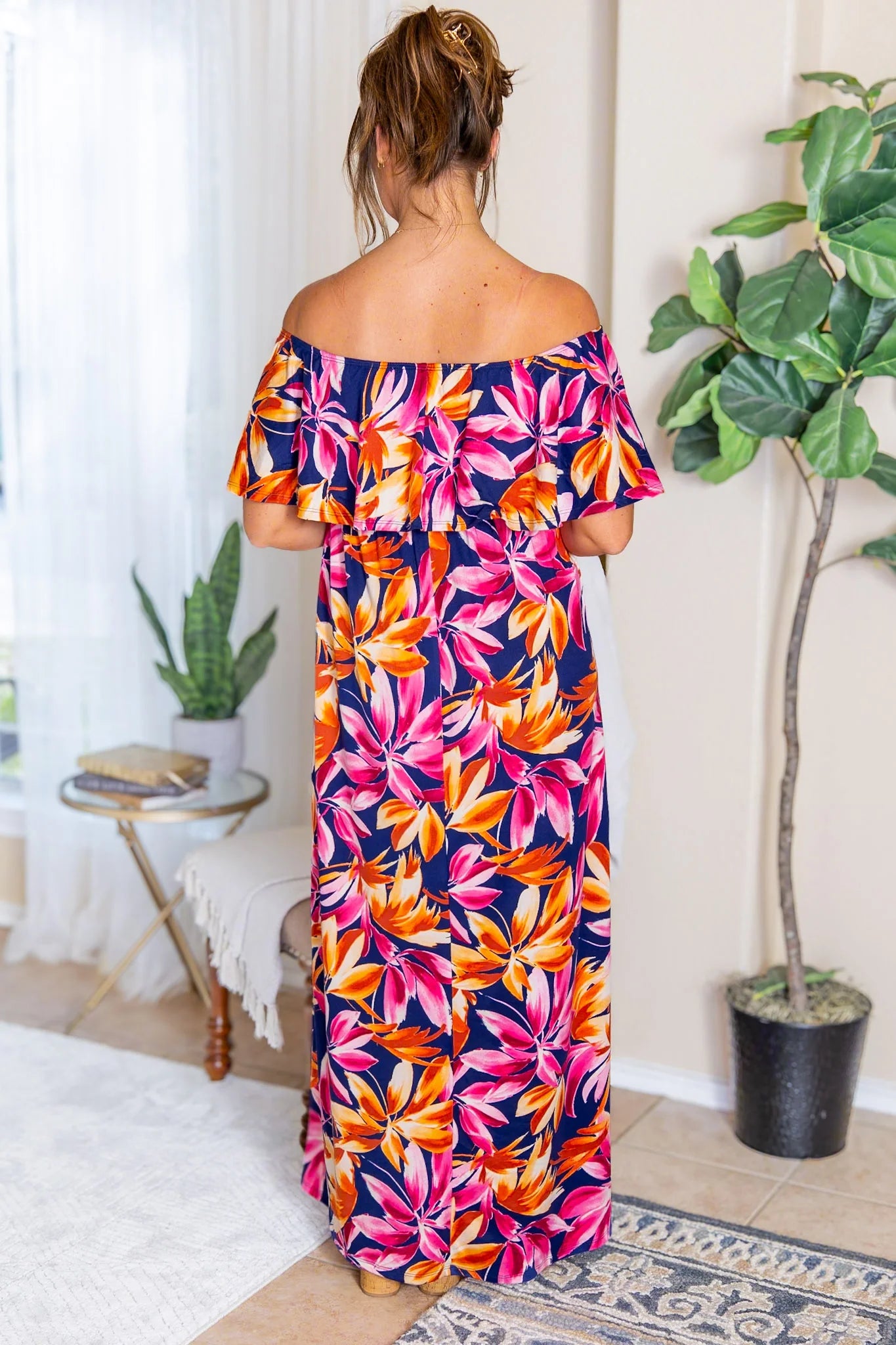 Tropical Bloom Off Shoulder Maxi Dress