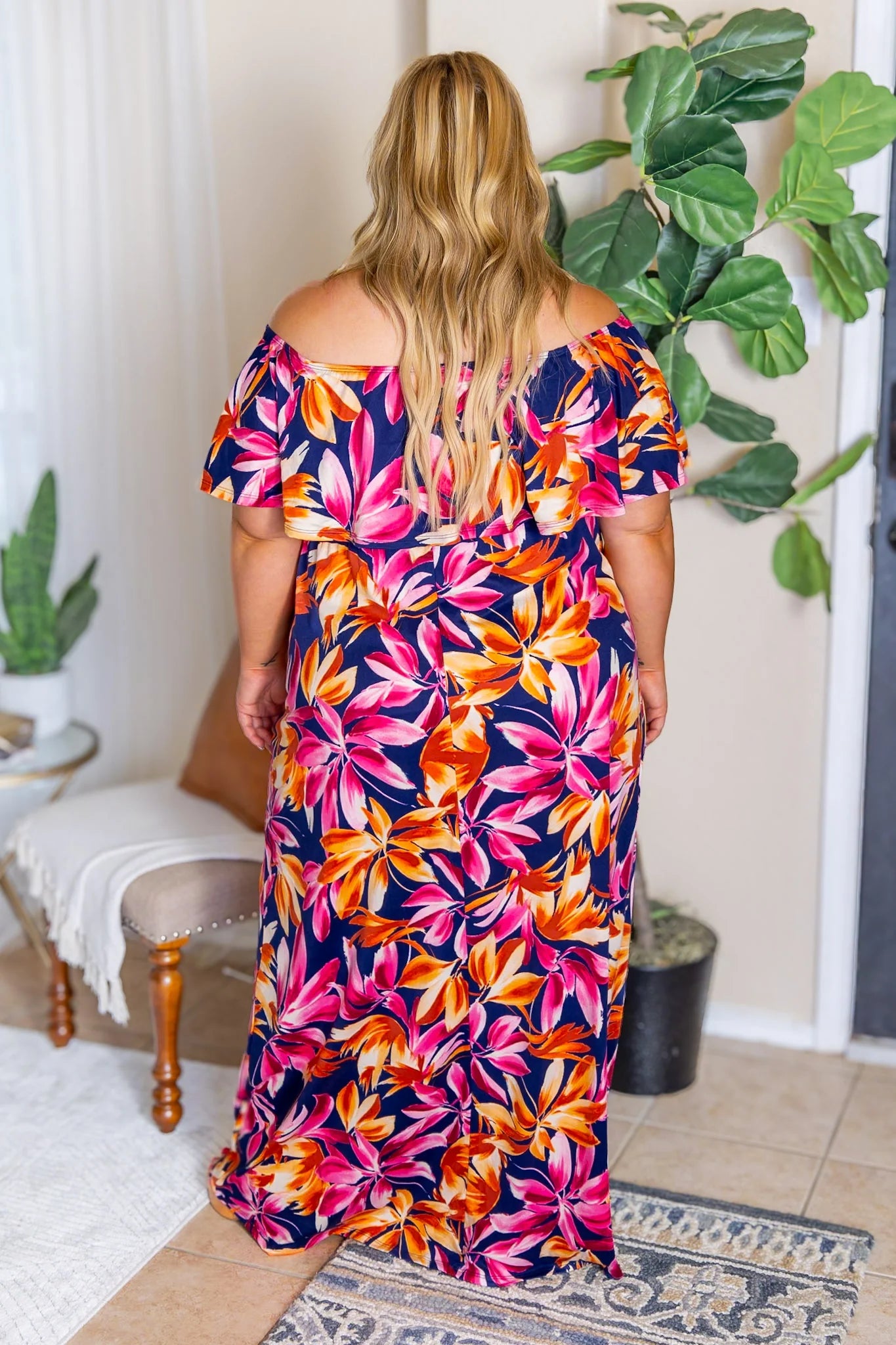 Tropical Bloom Off Shoulder Maxi Dress