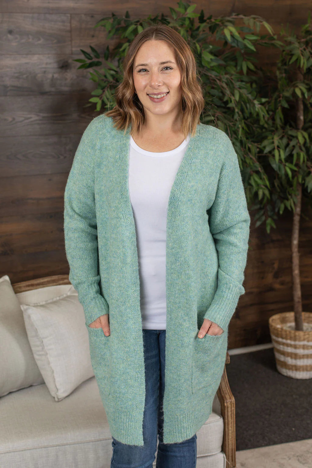 Heathered Multi-Color Open Front Cardigan