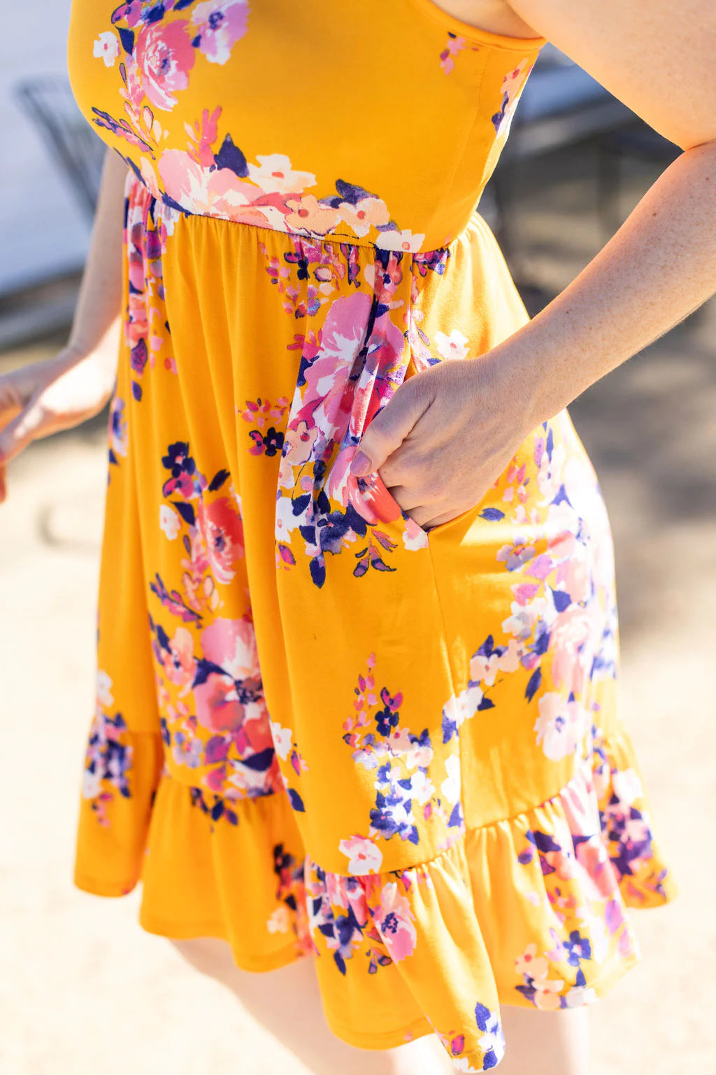 Sleeveless Ruffle Hem Floral Dress