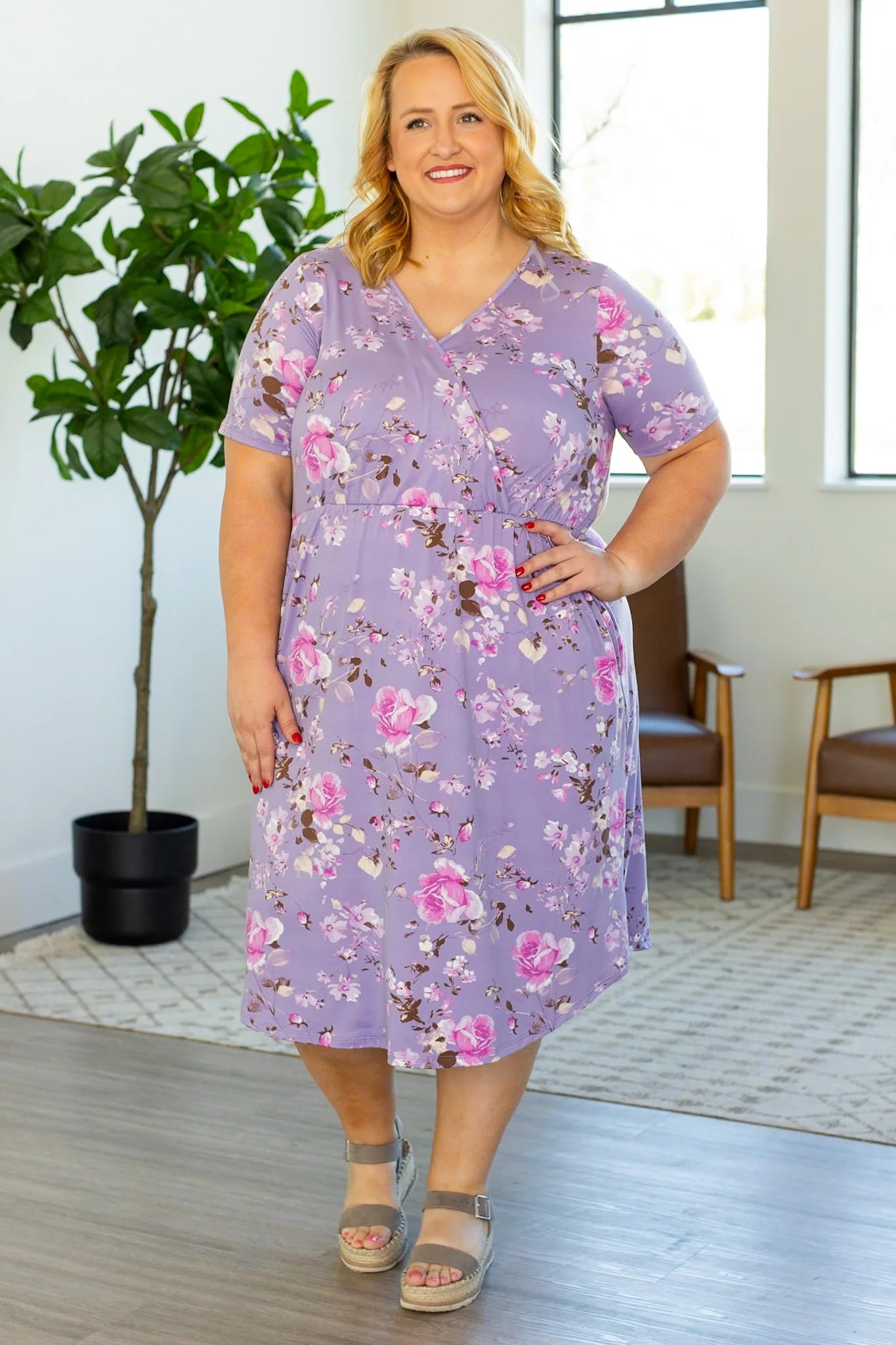 Surplice V-Neck Floral Dress