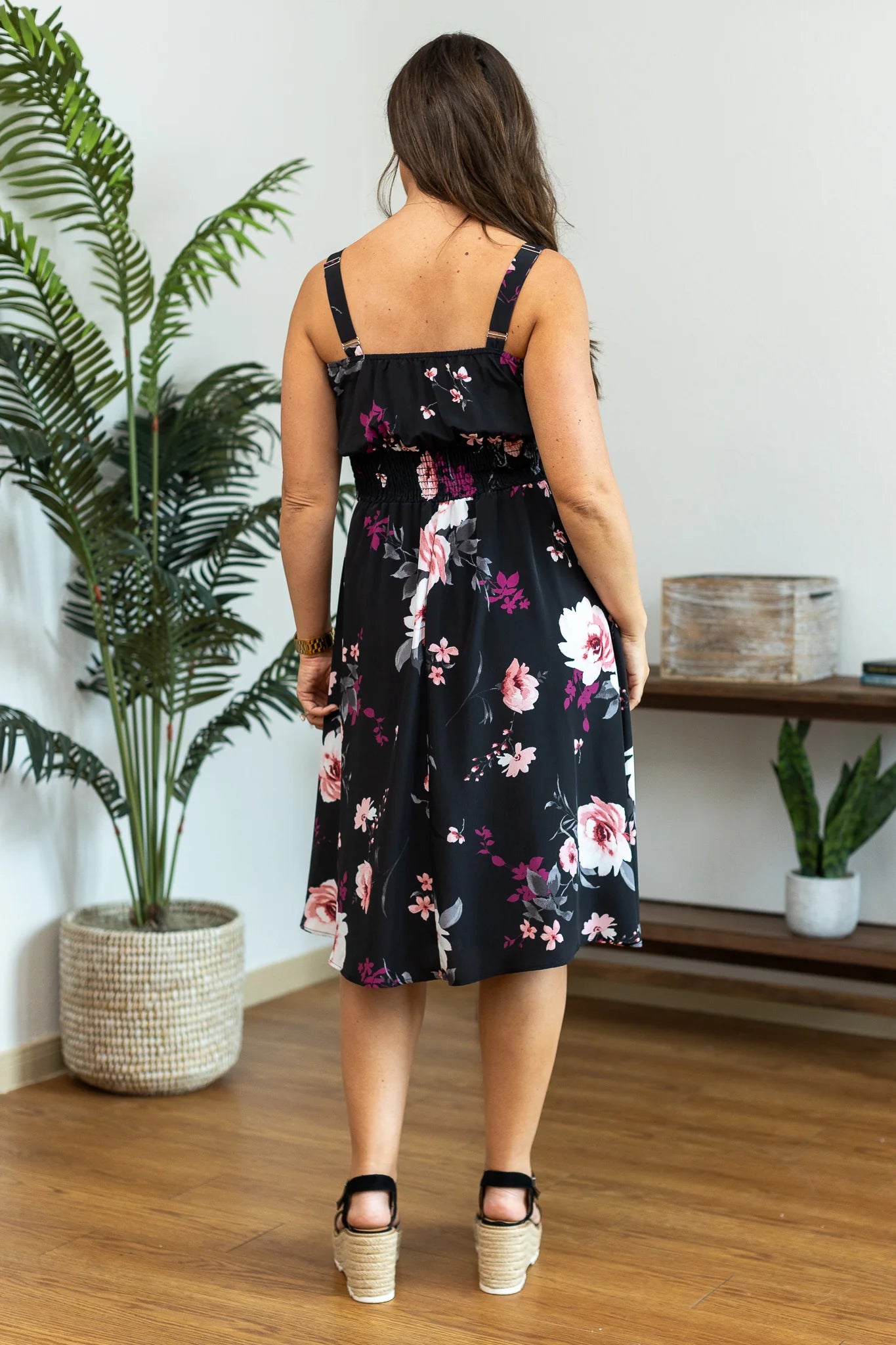 Floral Smocked High Waist Midi Dress