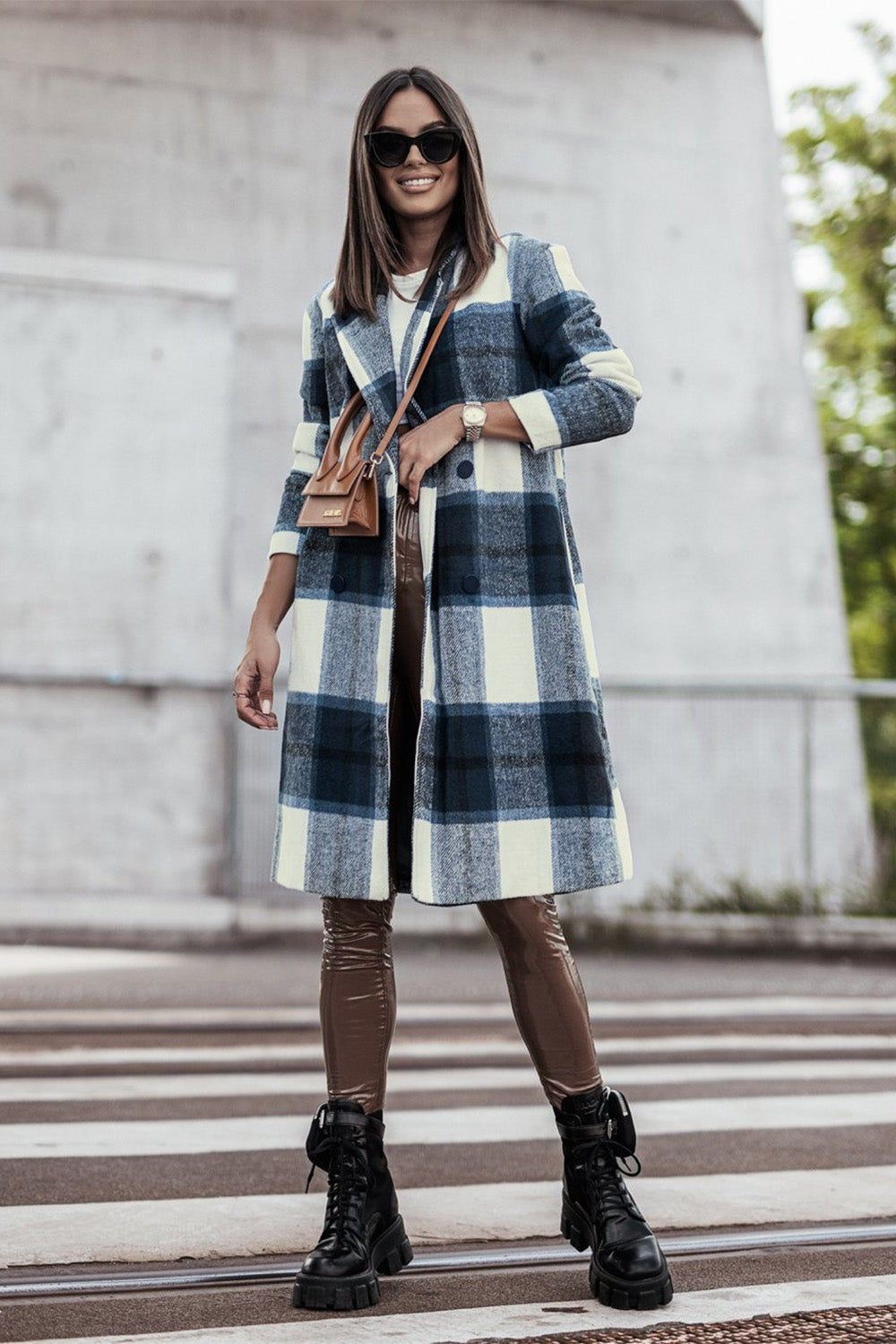 Plaid Button Lapel Collar Jacket