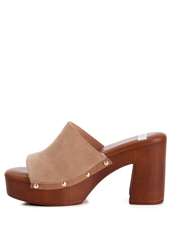 Suede High Block Heel Mules