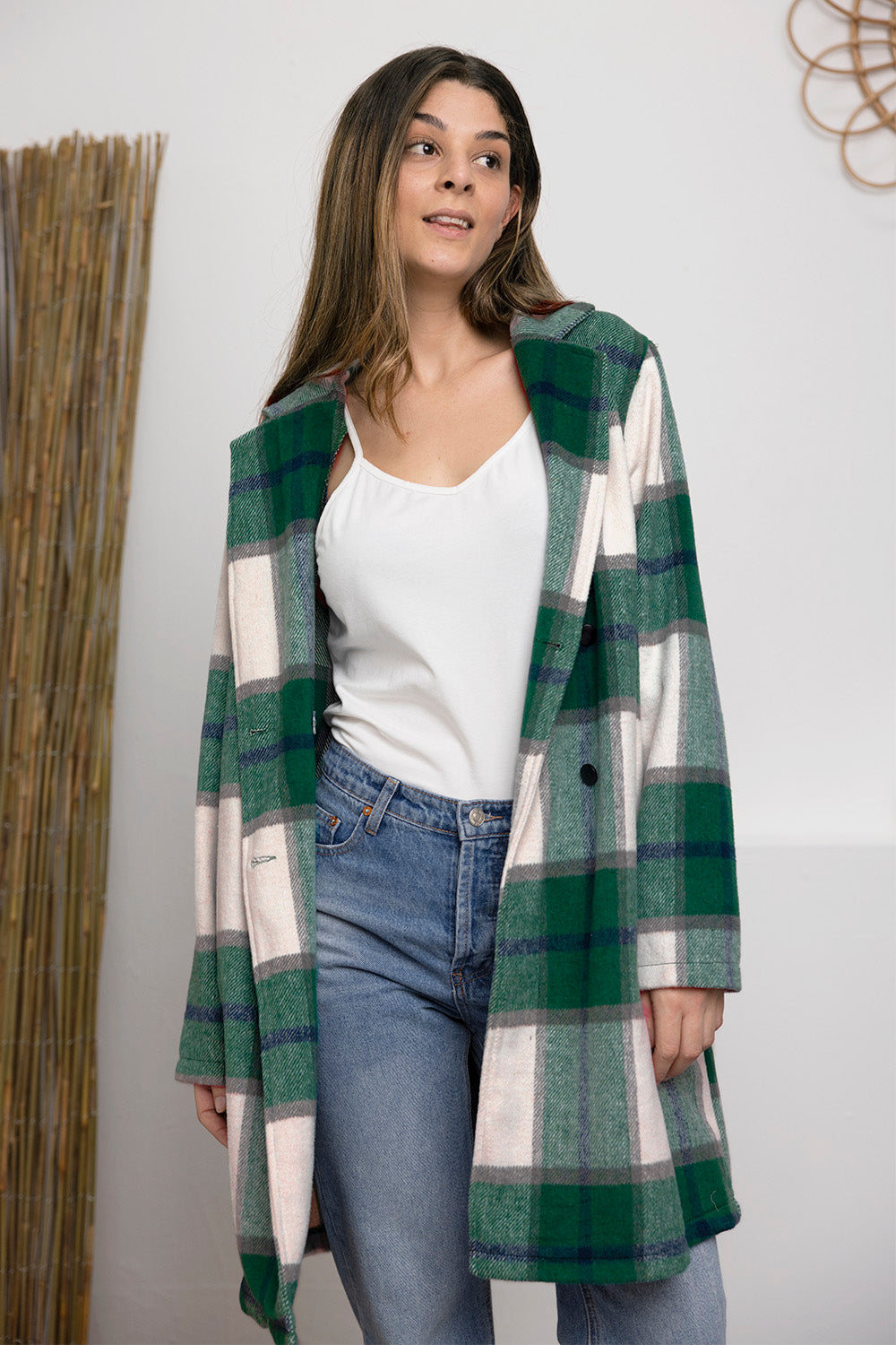 Plaid Button Lapel Collar Jacket