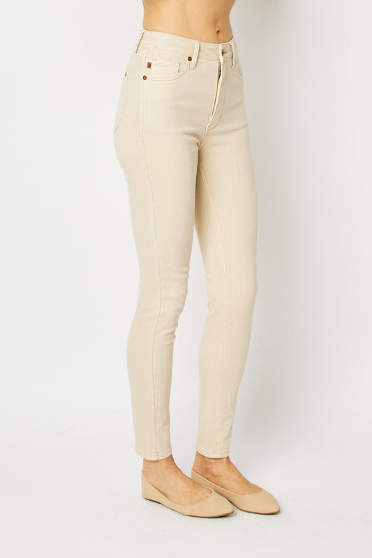 Tummy Control Bone-Shade Skinny Jeans