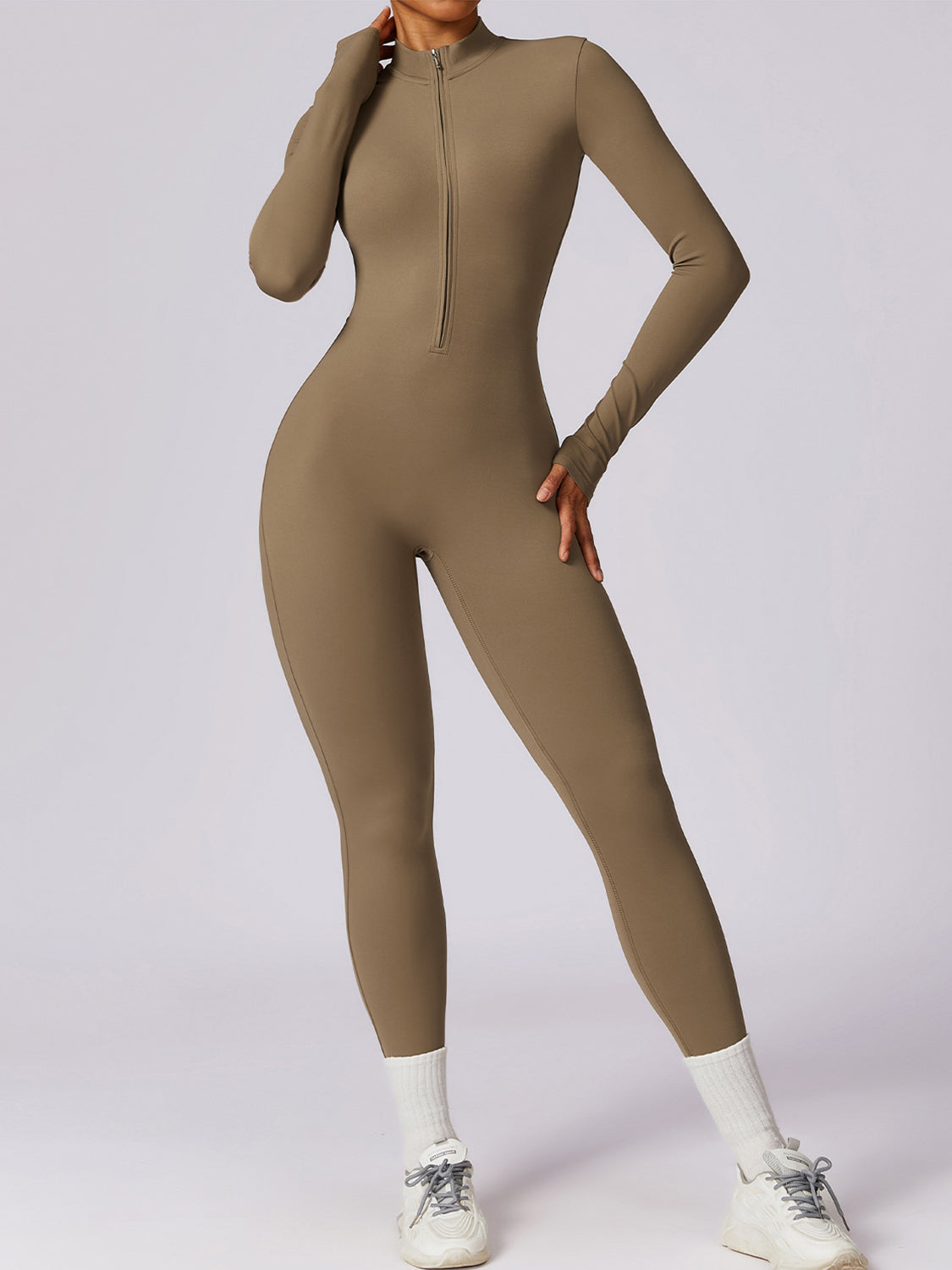 Front Zip Long Sleeve Jumpsuit