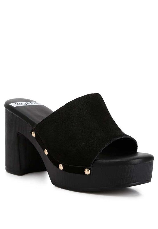 Suede High Block Heel Mules