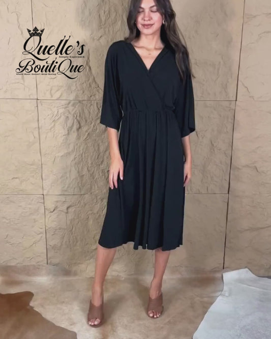 Black Surplice Midi Dress