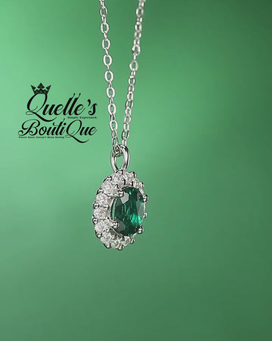 Emerald Green Oval Sterling Silver Necklace