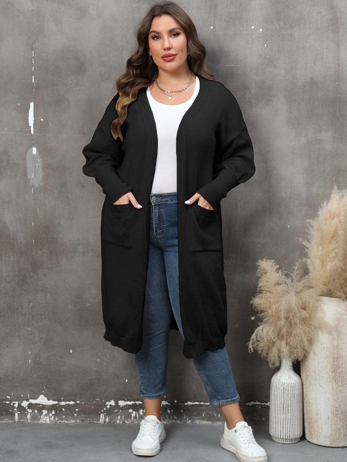 Solid Long Sleeve Pocketed Cardigan