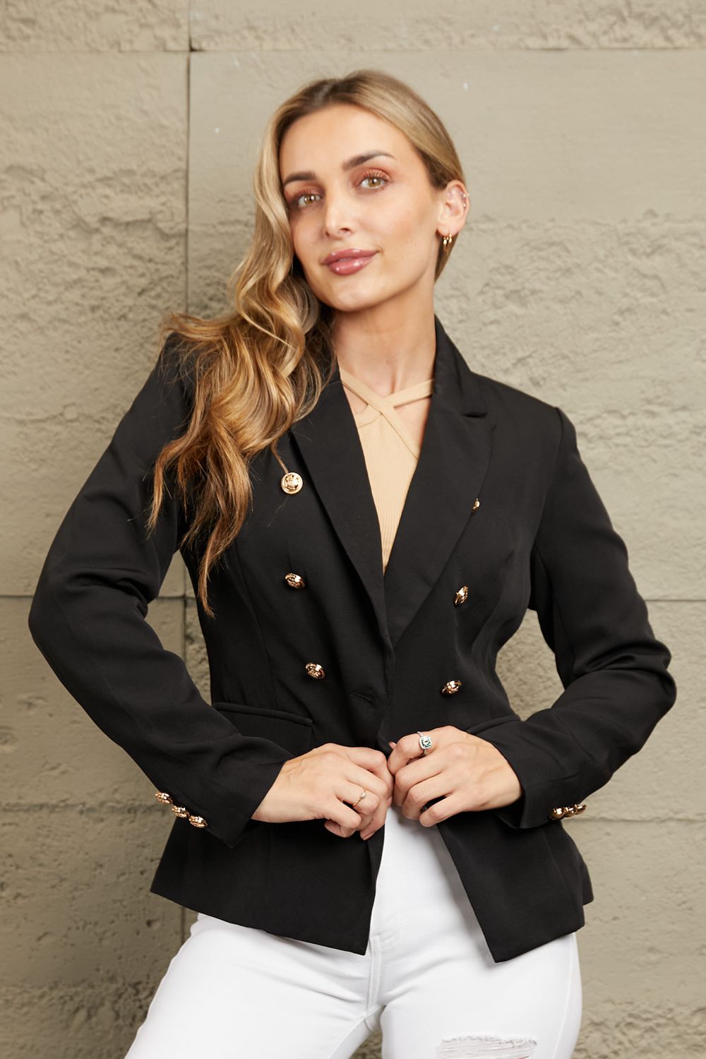 Lapel Double-Breasted Blazer