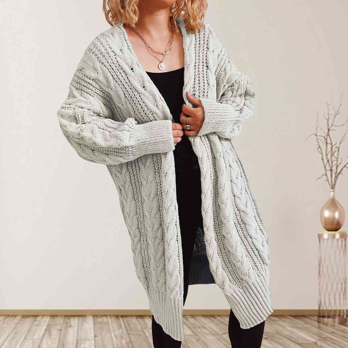 Cable-Knit Open Front Cardigan