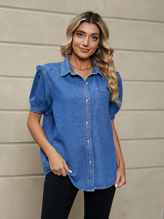 Puff Sleeve Denim Shirt