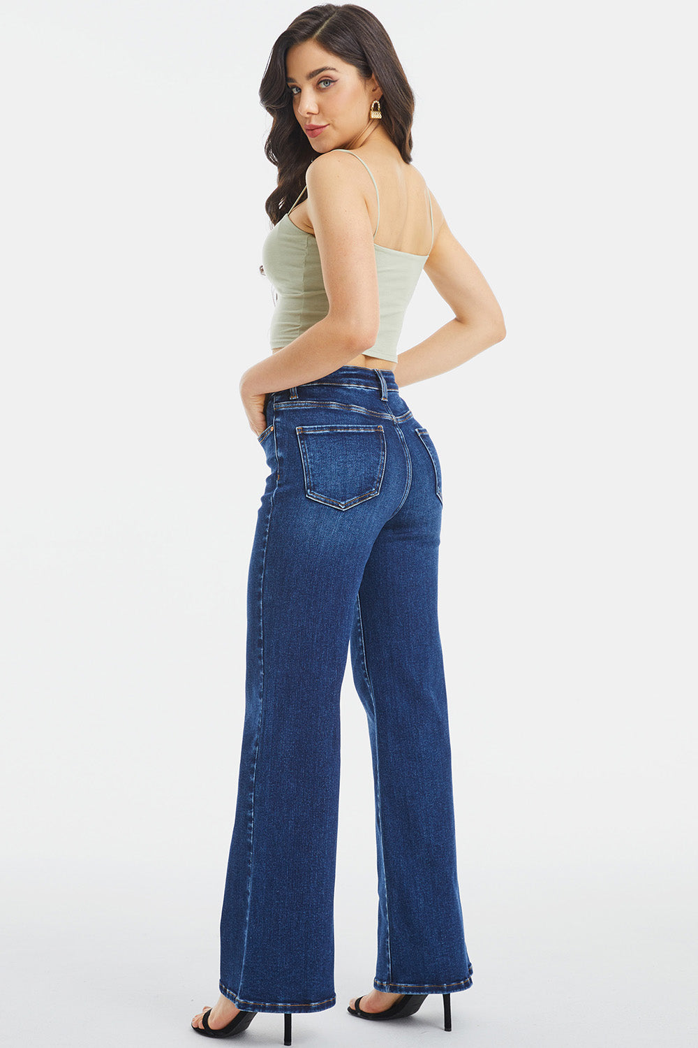 Dark-Wash High Waist Wide Leg Jeans