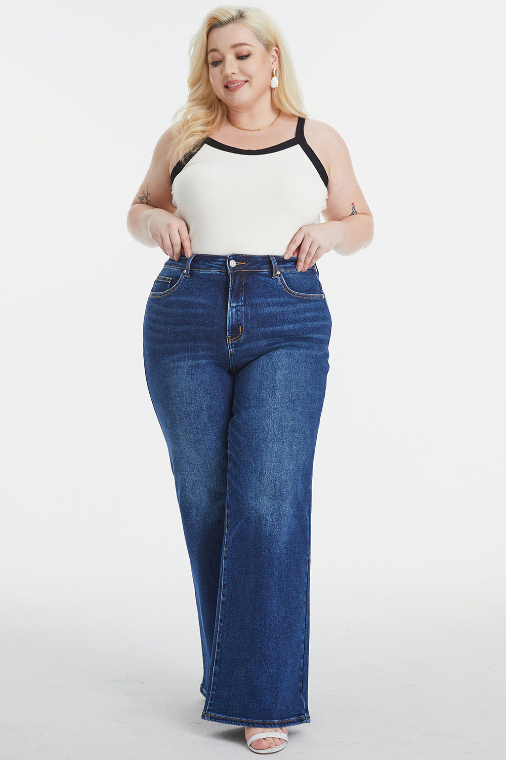 Dark-Wash High Waist Wide Leg Jeans