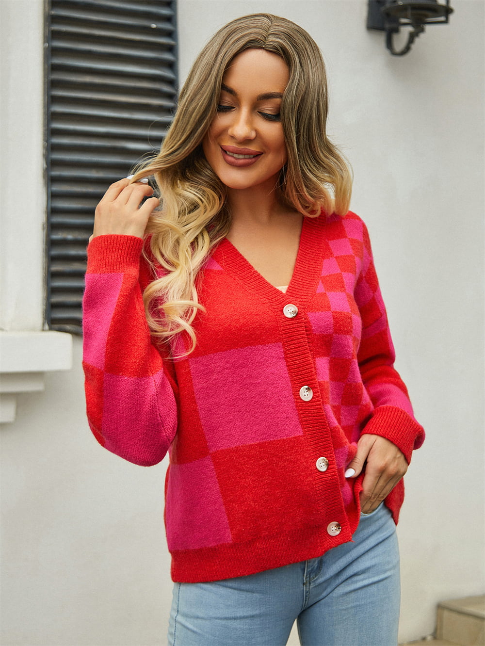 Color-Block Dropped Shoulder Cardigan