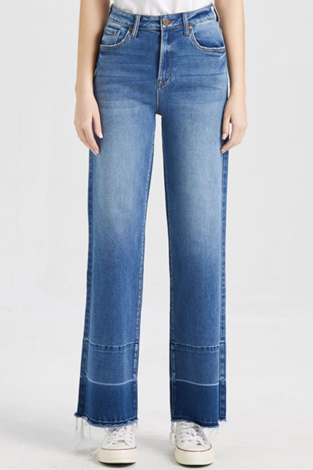 Contrast High Waist Wide Leg Jeans