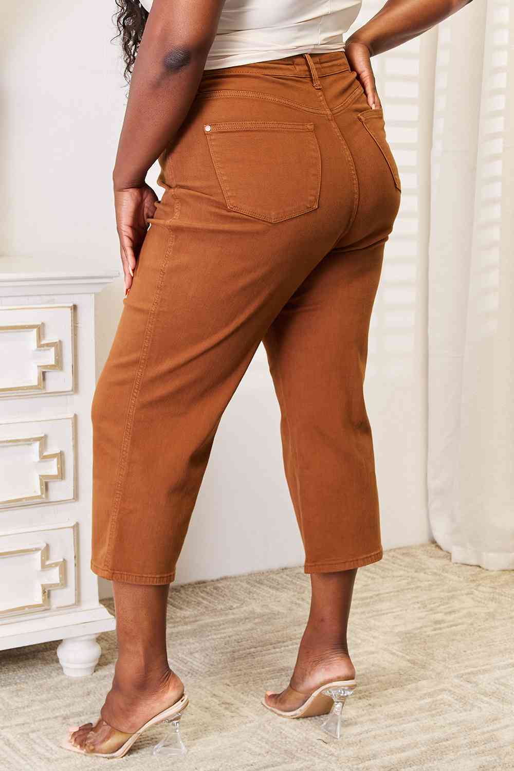 Caramel Dyed Straight Leg Cropped Jeans