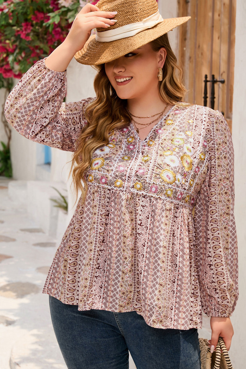 Multi-Print Long Sleeve Blouse