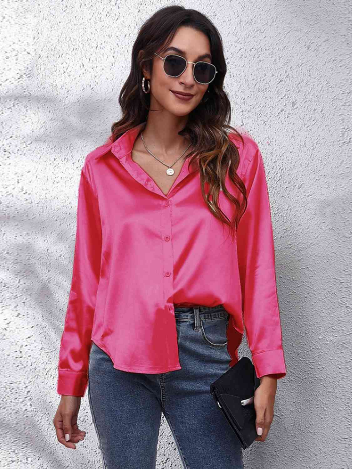 Satin Button Front Shirt