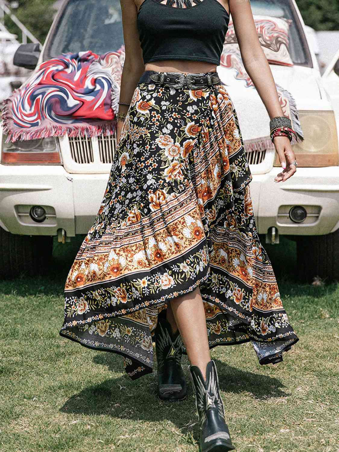 Multi-Print High-Low Skirt