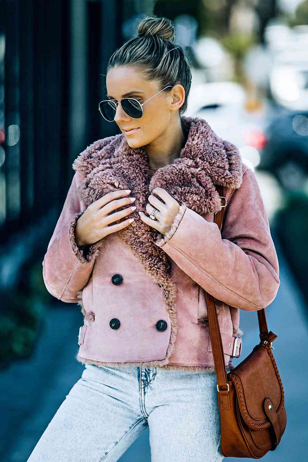 Plush & Suede Double-Breasted Jacket