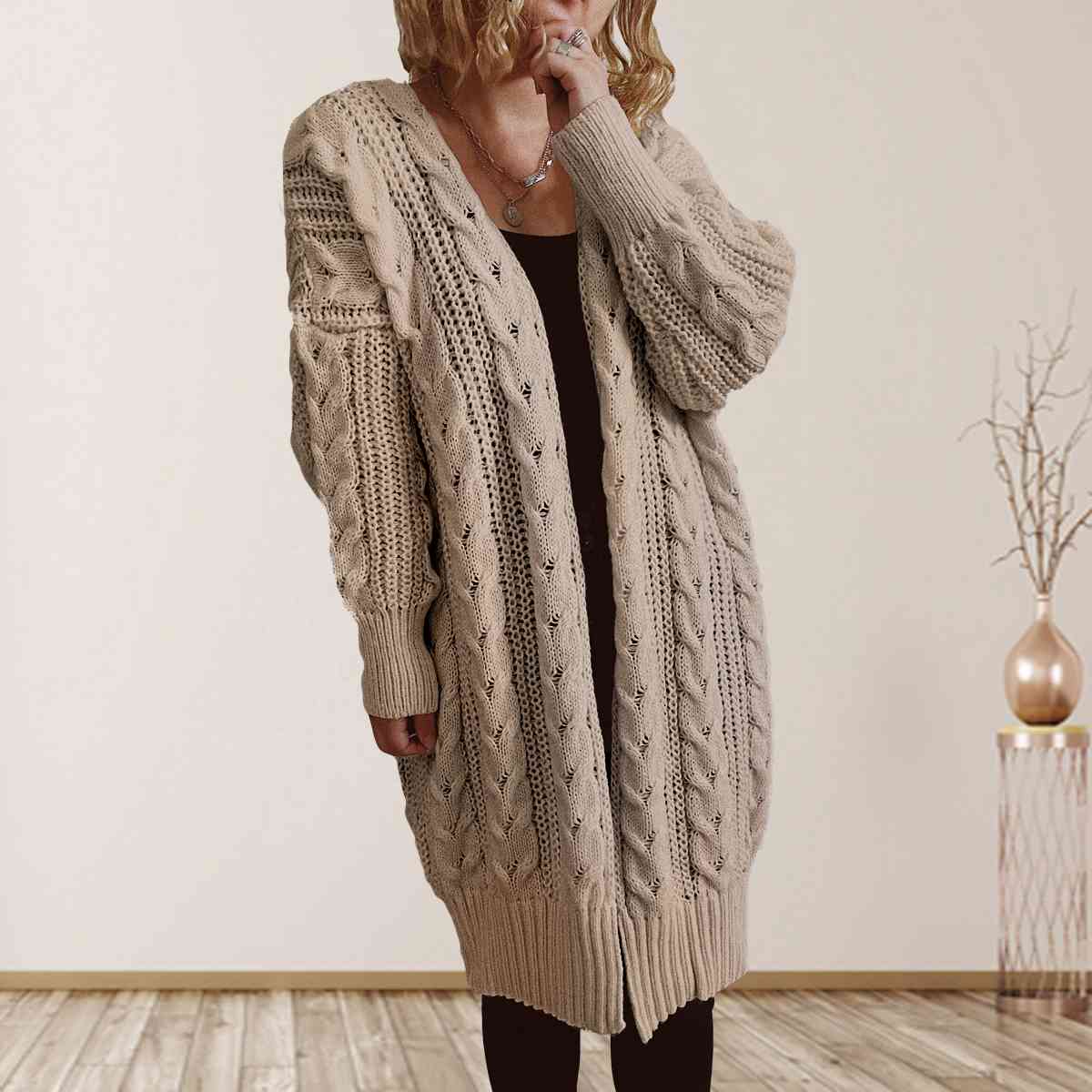 Cable-Knit Open Front Cardigan