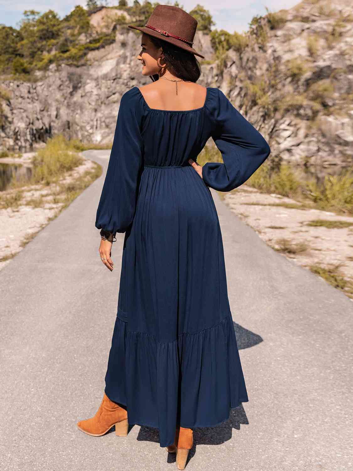 Navy Lace Trim Maxi Dress