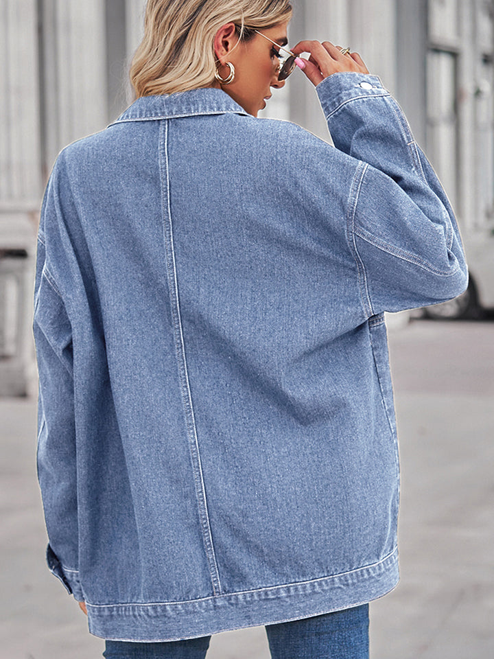 Large Pocketed Dropped Shoulder Denim Jacket