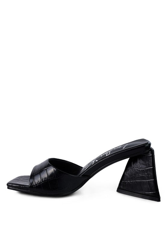 Croc Textured Block Heeled Sandals