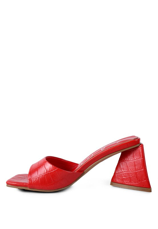 Croc Textured Block Heeled Sandals