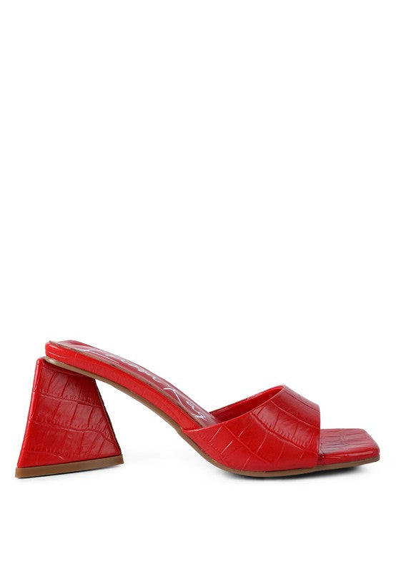 Croc Textured Block Heeled Sandals