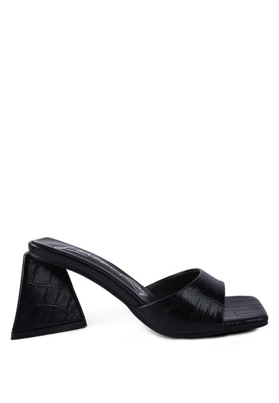 Croc Textured Block Heeled Sandals