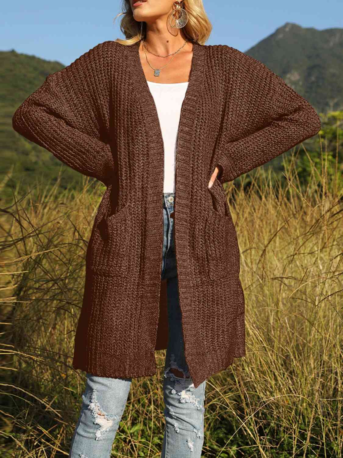 Open Front Ribbed-Knit Cardigan