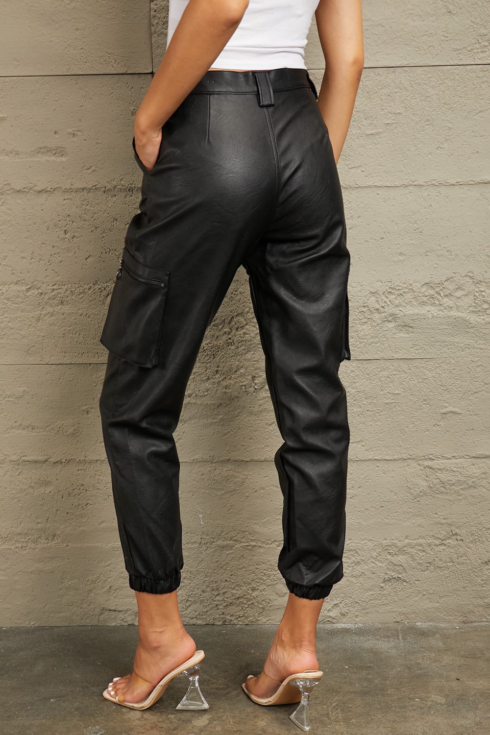 Black High Rise Leather Joggers